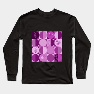 repeating geometry pattern, squares and circles, ornaments, magenta color tones Long Sleeve T-Shirt